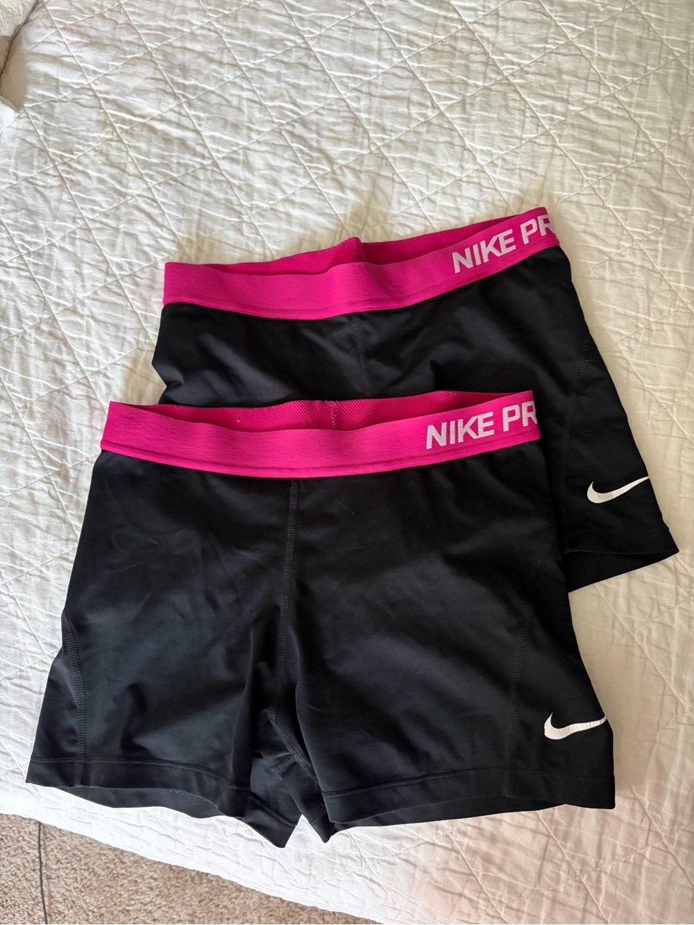 Set of two Nike Pros Black Compression Shorts with Pink Waistband